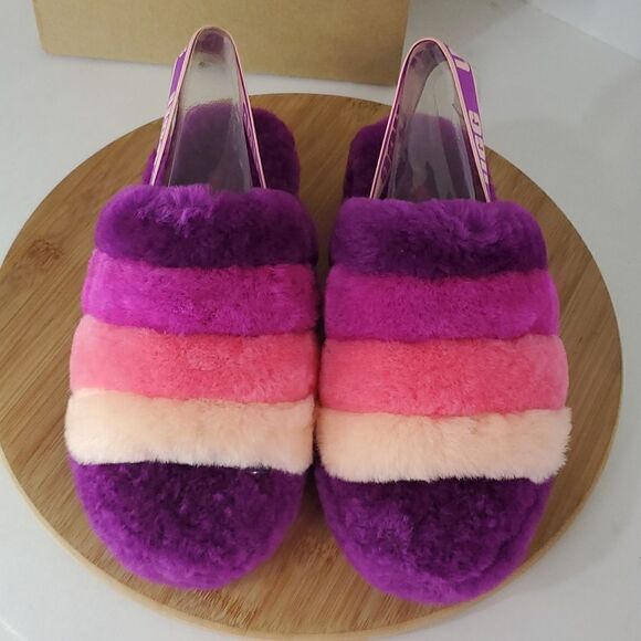 UGG Fluff Yeah Ombre Slide Women's 7 Multi Wool Slingback Slipper Sandal - Picture 2 of 14